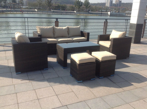 Wicker Rattan Garden Furniture Sofa Sets Outdoor Patio Coffee Table With Stools brown mixed