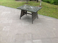 Dark Grey Mixed Rattan Dining Table Garden Furniture With Clear Tempered Glass