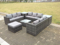 10 Seater U Shape Rattan Sofa Set Outdoor Garden Furniture Patio With 3 Table Dark Grey Mixed