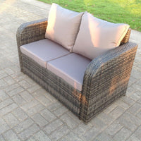 2 Seater Curved Arm Rattan Loveseat Sofa Patio Outdoor Garden Furniture With Cushion