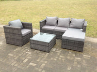 Lounge Dark Mixed Grey Rattan Sofa Set With 2 Tables Stool Outdoor Garden Furniture Patio 5 Seater