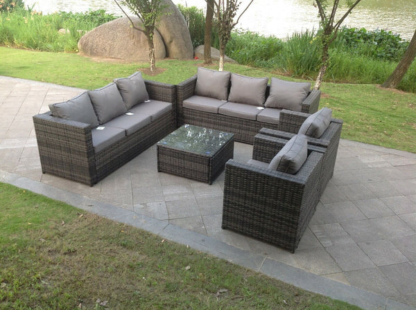 8 Seater Outdoor Rattan Garden Furniture Lounge Sofa Chair Table Set In Grey