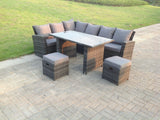 High Back Grey Mixed Rattan Corner Sofa Dining Set Table With Stools  8 Seater  left  corner