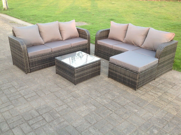 Grey Wicker Rattan Garden Furniture Set Lounge Sofa Reclining Chair Outdoor big footstool  7 Seater
