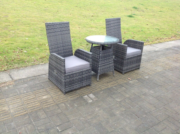 Dark Grey Mixed Outdoor Wicker Rattan Garden Furniture Reclining Chair And Table Dining Sets 2 Seater Bistro Round Table