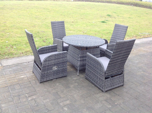 Dark Grey Mixed Outdoor Wicker Rattan Garden Furniture Reclining Chair And Table Dining Sets 4 Seater Round Table