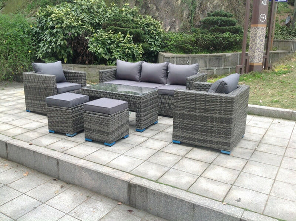 Wicker Rattan Garden Furniture Sofa Sets Outdoor Patio Coffee Table With Stools grey mixed