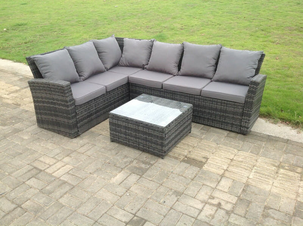 High Back Dark Grey Mixed Outdoor Garden Furniture Corner Rattan Sofa Set Square Coffee Table Left Option