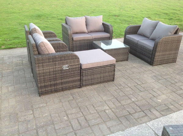 Grey Wicker Rattan Garden Furniture Set Lounge Sofa Reclining Chair Outdoor loveseat Big footstool 7 Seater