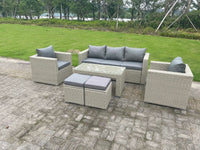 Wicker Rattan Garden Furniture Sofa Sets Outdoor Patio Coffee Table With Stools light grey