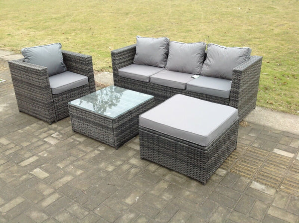 Lounge Dark Mixed Grey Rattan Sofa Set With 2 Tables Stool Outdoor Garden Furniture Patio 5 Seater