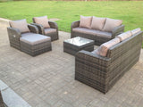 Grey Wicker Rattan Garden Furniture Set Lounge Sofa Reclining Chair Outdoor Big footstool  6 Seater square table