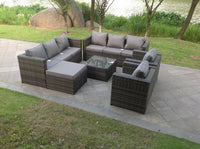 9 Seater Dark Grey Mixed Rattan Garden Furniture Sofa Set Table Chair