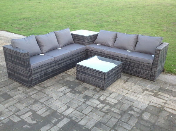 Dark mixed Grey Outdoor Rattan Garden Furniture Set Corner Sofa 2 Tables