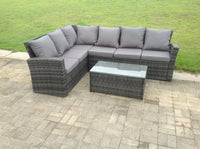 High Back Rattan Corner Sofa Set Oblong Coffee Table Outdoor Furniture dark Grey Left Option