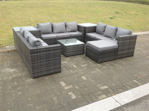 10 Seater U Shape Rattan Sofa Set Outdoor Garden Furniture Patio With 3 Table Dark Grey Mixed