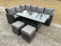 High Back Rattan Garden Furniture Corner Sofa Sets Adjustable Rising Table Dark Mixed Grey 8 seater left corner