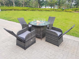 Rattan Outdoor Furniture Gas Fire Pit Medium sized Round Dining Table Gas Heater Reclining Chair Sets 4 seater