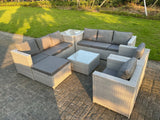 9 Seater light Grey Rattan Sofa Set Chairs 2 Coffee Table Footstool Outdoor Garden Furniture