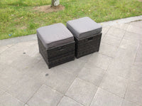 2 PCs Rattan Small Footstool Outdoor Garden Furniture Patio Furniture Dark Grey Mixed