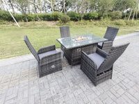 Rattan Outdoor Furniture Gas Fire Pit Rectangle Dining Table Gas Heater Reclining Chair Sets 4 seater