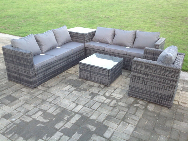 Dark Mixed Grey Outdoor Rattan Garden Furniture Set Corner Sofa 2 Tables With 1 Chair