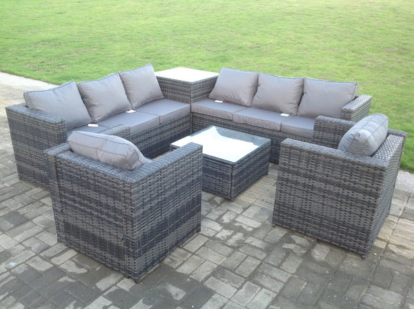 Dark mixed Grey Outdoor Rattan Garden Furniture Set Corner Sofa 2 Tables With 2 chairs