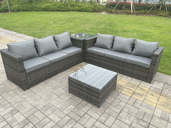 Grey Outdoor Rattan Garden Furniture Corner Sofa Set With 2 Coffee Table